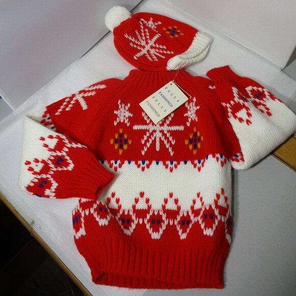 New Boys Toddler Winter Pullover  Knit Ski Sweater & Hat Unisex Snowflake Xmas - Picture 1 of 8